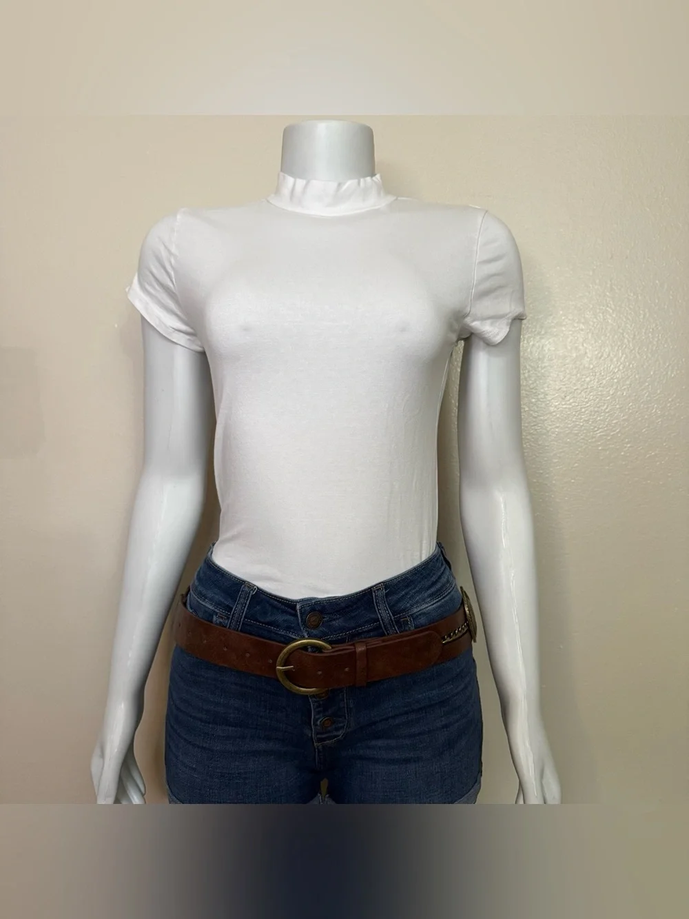 Brown PU leather belt gold tone buckle with heart and chains details